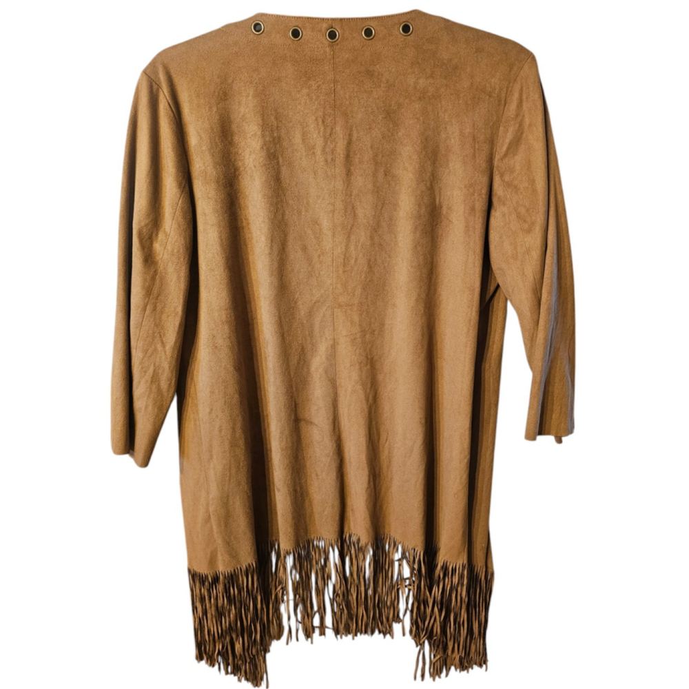 Parfois Tan Faux Suede Fringe Jacket Boho Western Festival Grommet S/M EUC - Picture 2 of 5